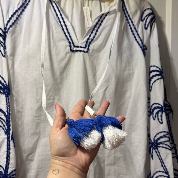 NWT Lace the Label White and Blue Embroidered Top 100% Cotton - Picture 4 of 7